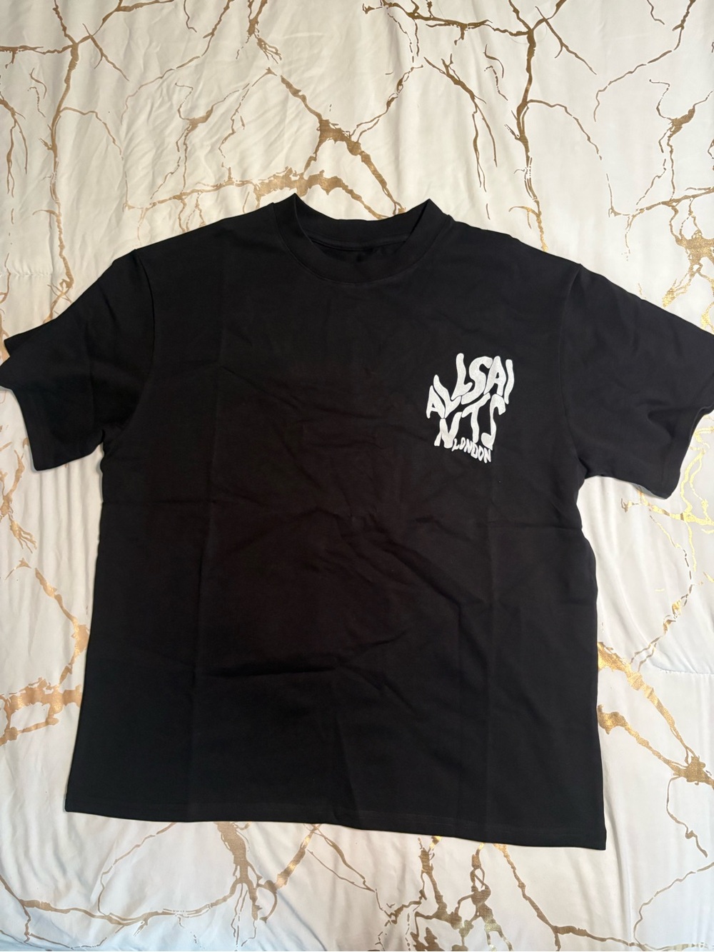 Black Graphic Men’s T-Shirt with White Logo